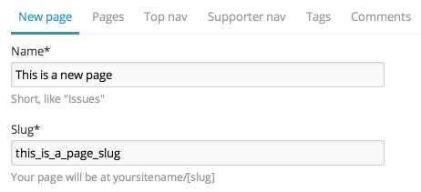 Creating a new page on NationBuilder