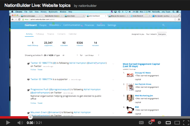 Dashboard View from NationBuilder Live