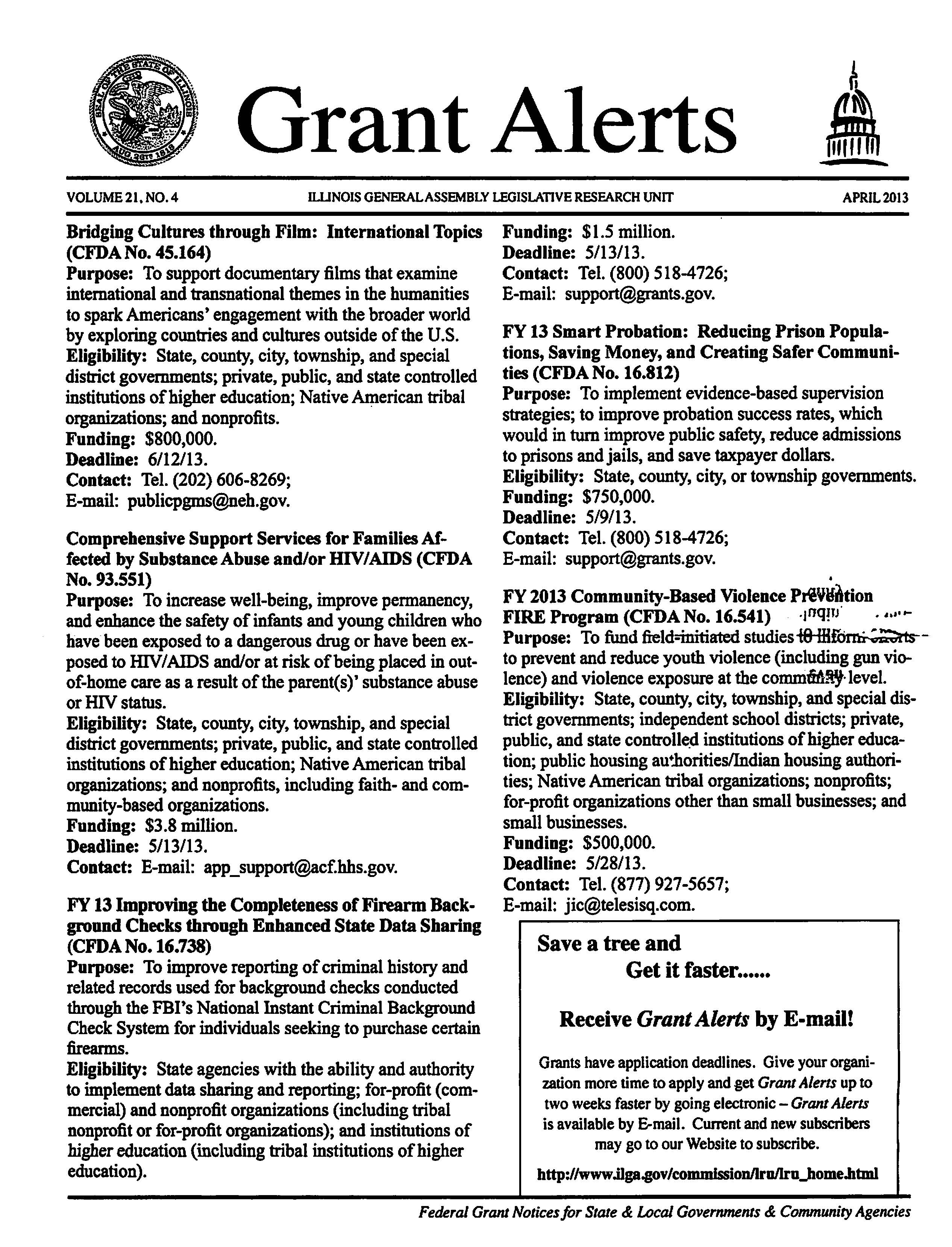 Grant Alerts - April 2013