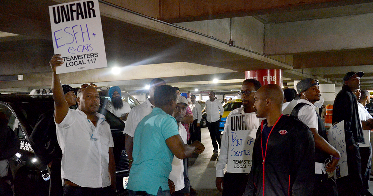 Taxi drivers demonstrate power through strike at Sea-Tac Airport Image
