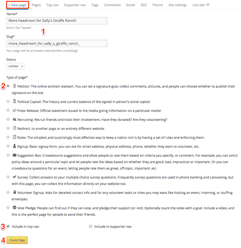 create a petition nationbuilder how to word a petition