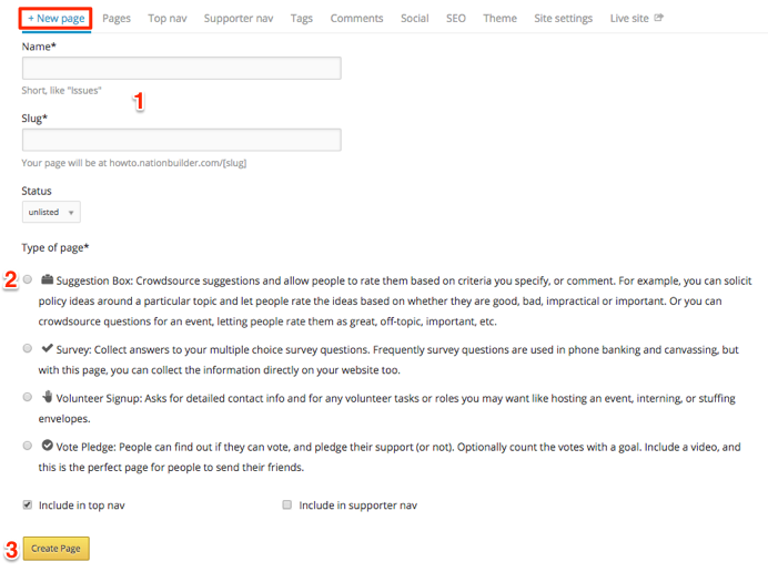 How to create a suggestion box page in NationBuilder