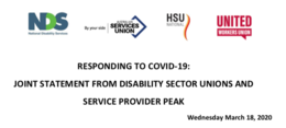 COVID-19 and the NDIS: Joint Union and NDS Statement