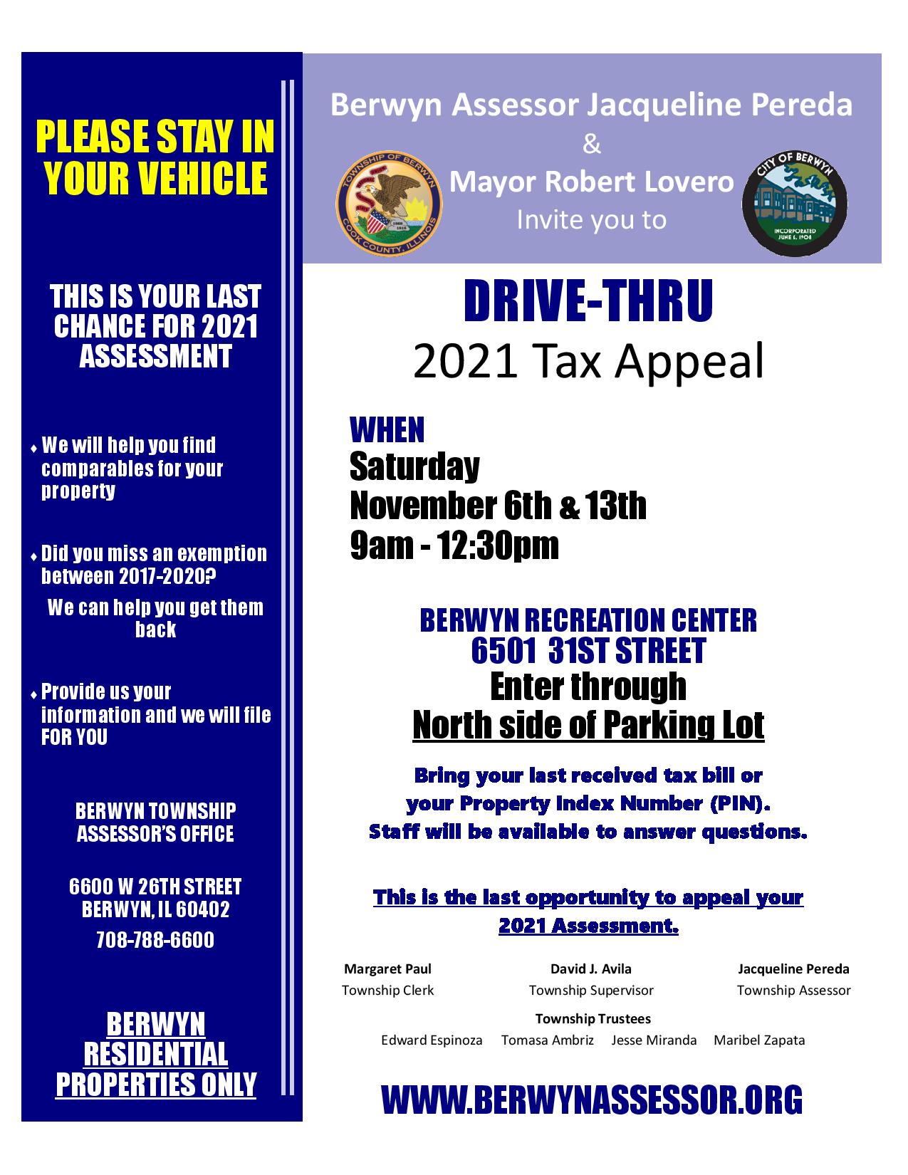 APPEAL EVENTS Berwyn Township Assessor's Office Jacqueline Pereda