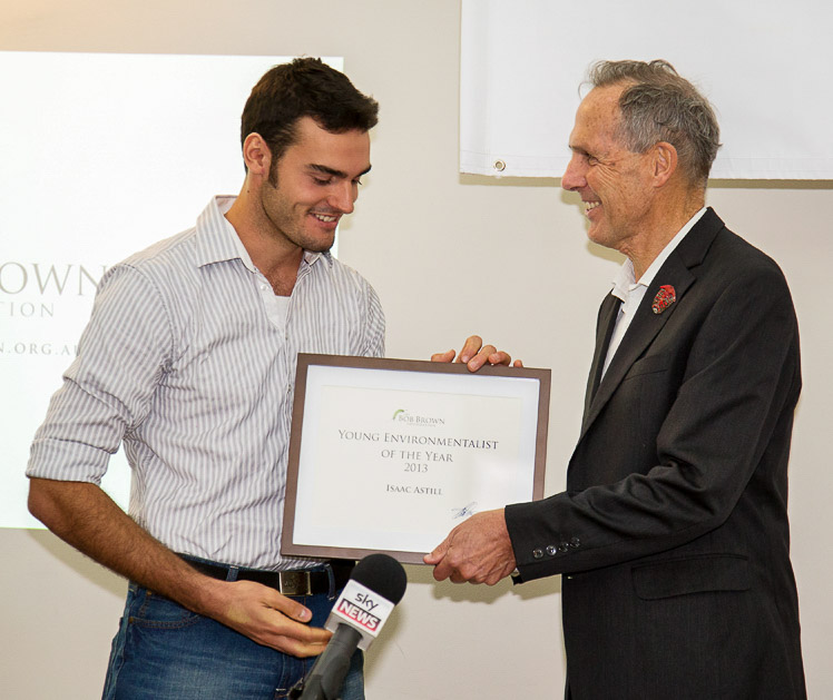 Isaac being awarded Young Environmentalist of the Year by Bob at the ceremony in Hobart on 1st July 2013.