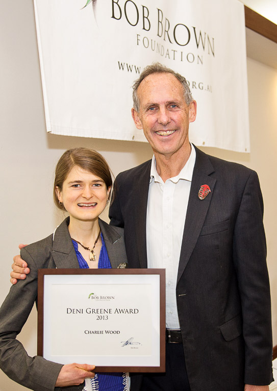 Charlie receiving the 2013 Deni Greene Award at the ceremony in Hobart on 1st July 2013.
