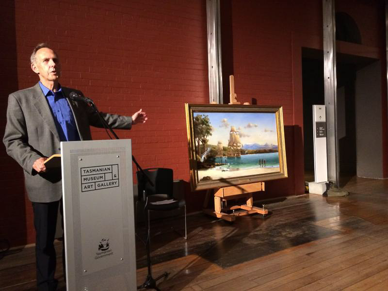 Bob presenting the painting to TMAG