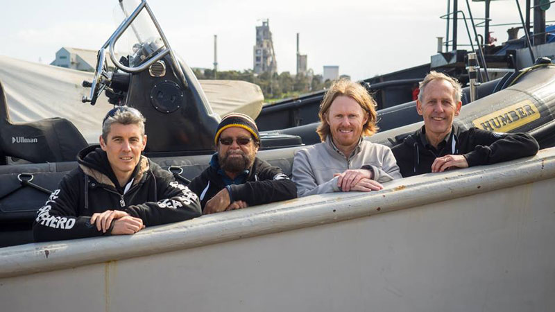 Jeff-Hansen_-Bunna-Lawrie_-Peter-Owen_-Bob-Brown-arriving-at-Port-Adelaide-by-Bill-Doyle.jpg