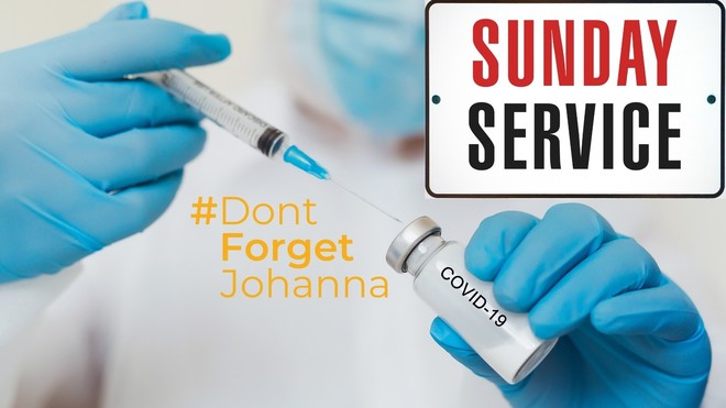 Abortion / vaccine display outside church with vaccine pop-up clinic this Sunday