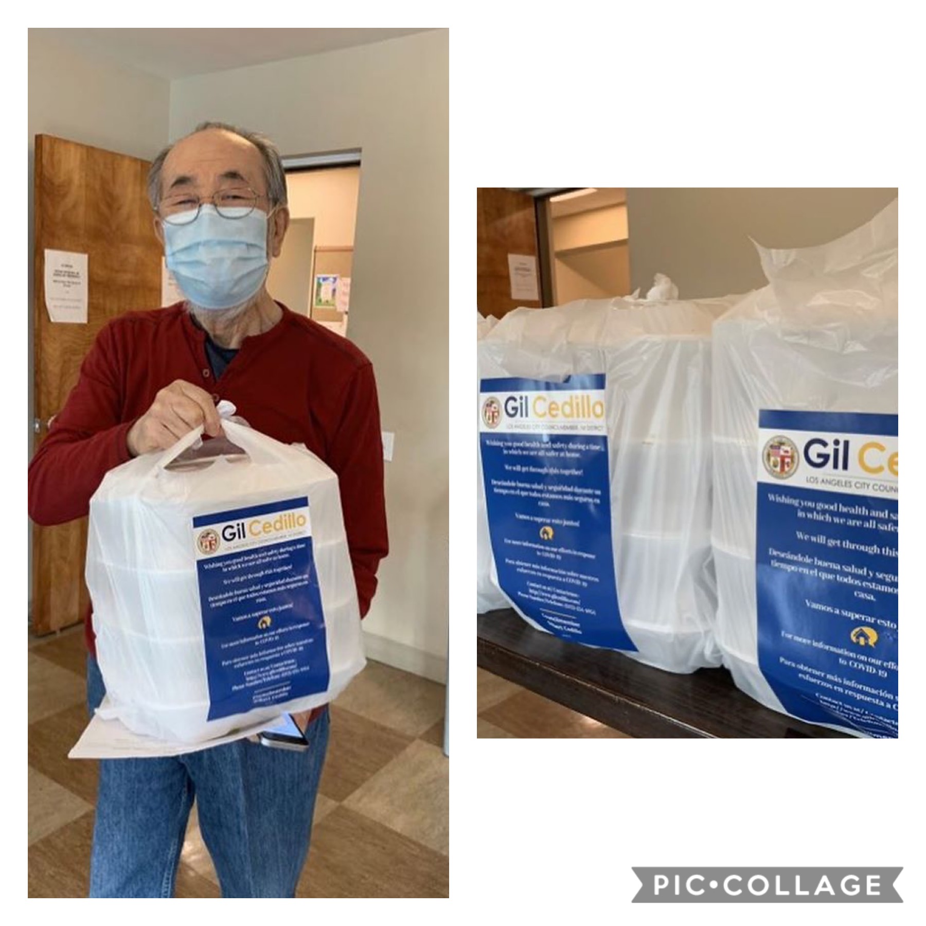 LANI and Margarita's Grill distributed hot meals to seniors at Pilgrim Tower Senior Apartments 5-12-2020 COLLAGE 1