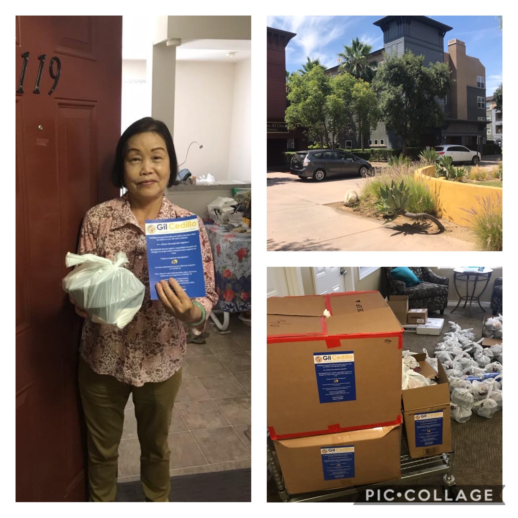 KYCC and Woody’s Korean BBQ, distributed hot meals to seniors at Camino al Oro Apartments in Lincoln Heights 6-12-2020 COLLAGE