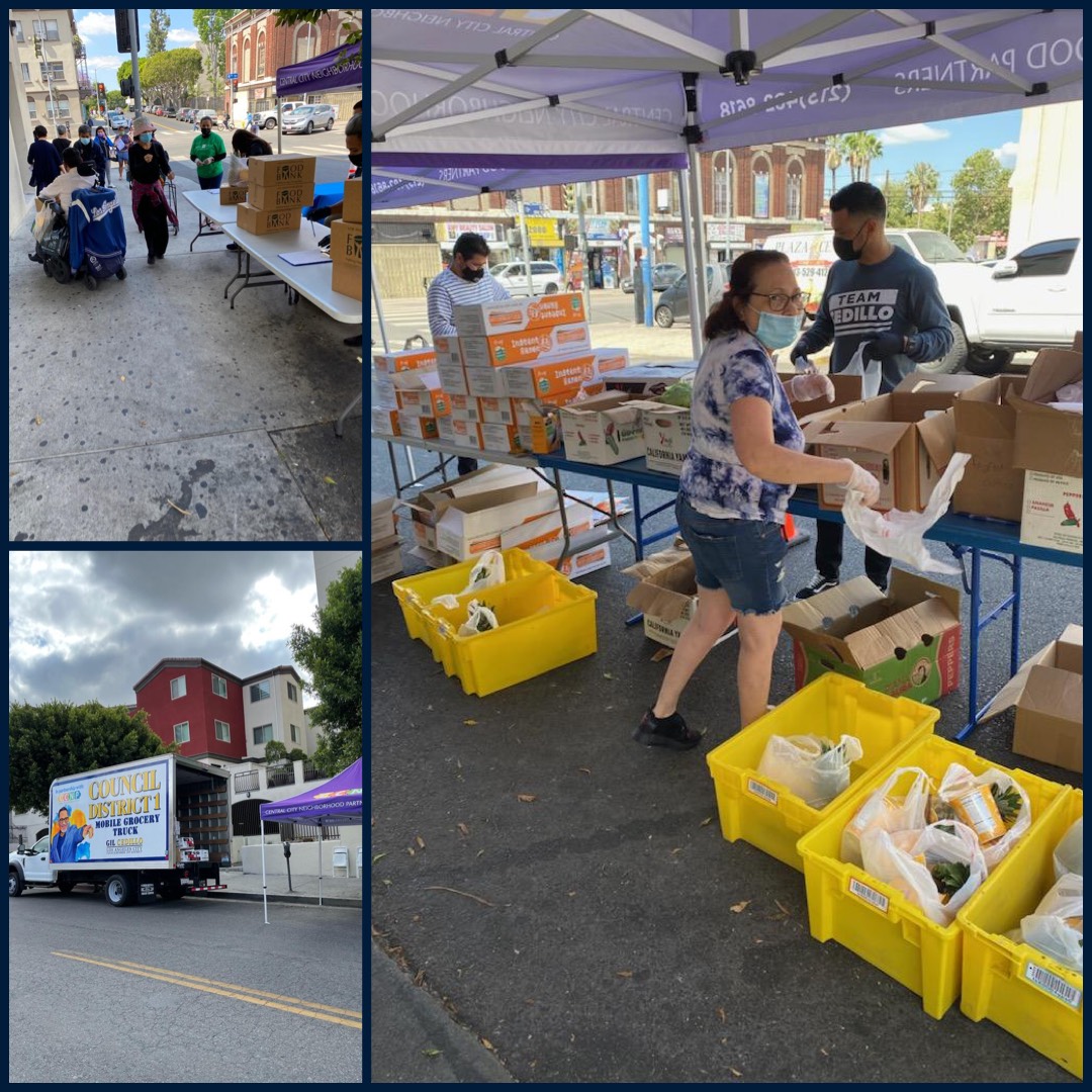 Councilmember Cedillo's Grocery Truck distributed free produce on 8th and Burlington in Westlake 6-9-2021 COLLAGE