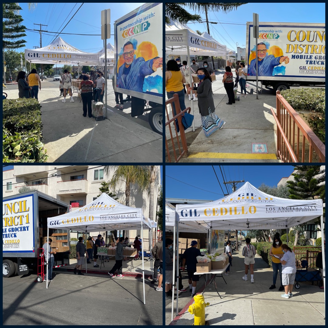 Councilmember Gil Cedillo's Grocery Truck at Edgeware Road and Angelina St in Temple Beaudry 6-11-2021 COLLAGE