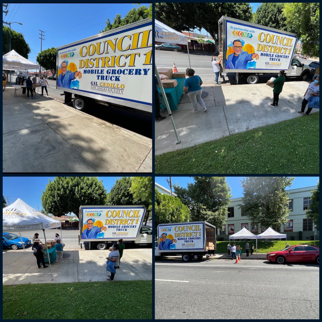 Councilmember Gil Cedillo's Grocery Truck at Figueroa St and Cypress Ave in Cypress Park COLLAGE 6-11-2021