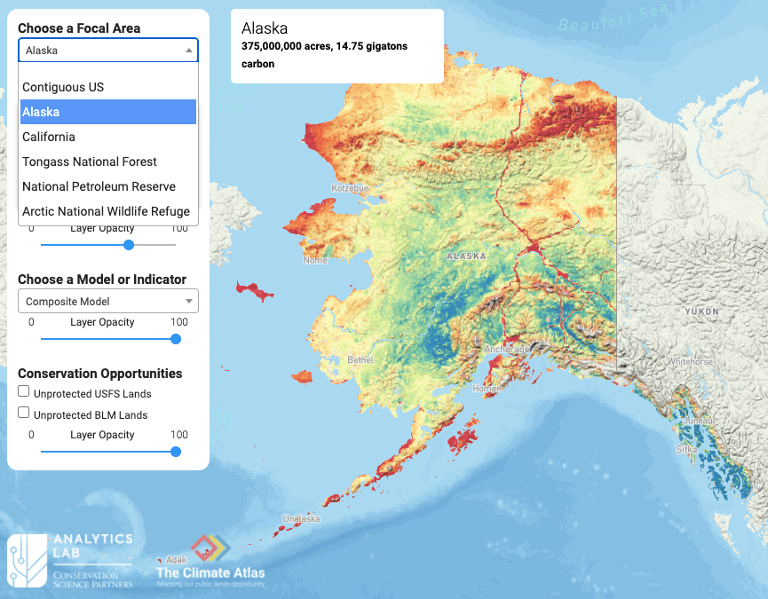 The Climate Atlas with focal extent showing Alaska