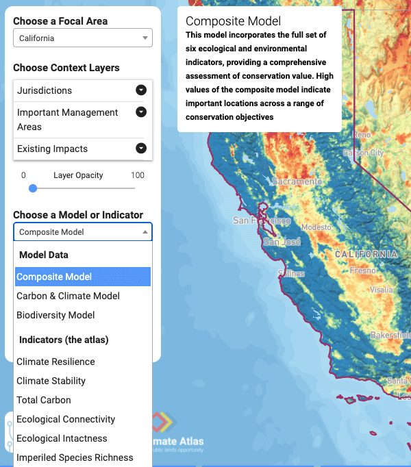 The Climate Atlas, showing the available model & indicator layers