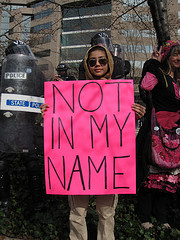 anniversary of war A CODEPINK protester on the Washington Mall in D.C. this March, at the national mass march marking the 6th anniversary of the Iraq War.