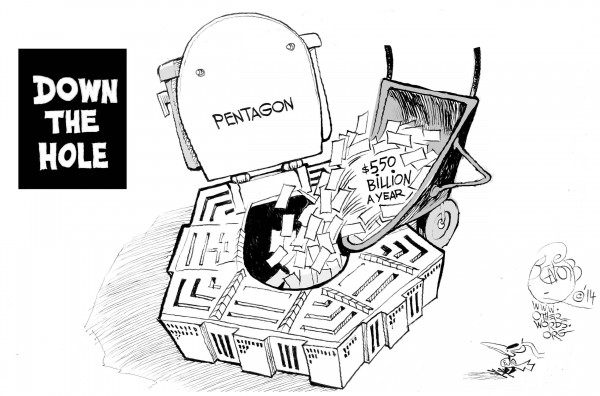 Down the Hole, an OtherWords cartoon by Khalil Bendib