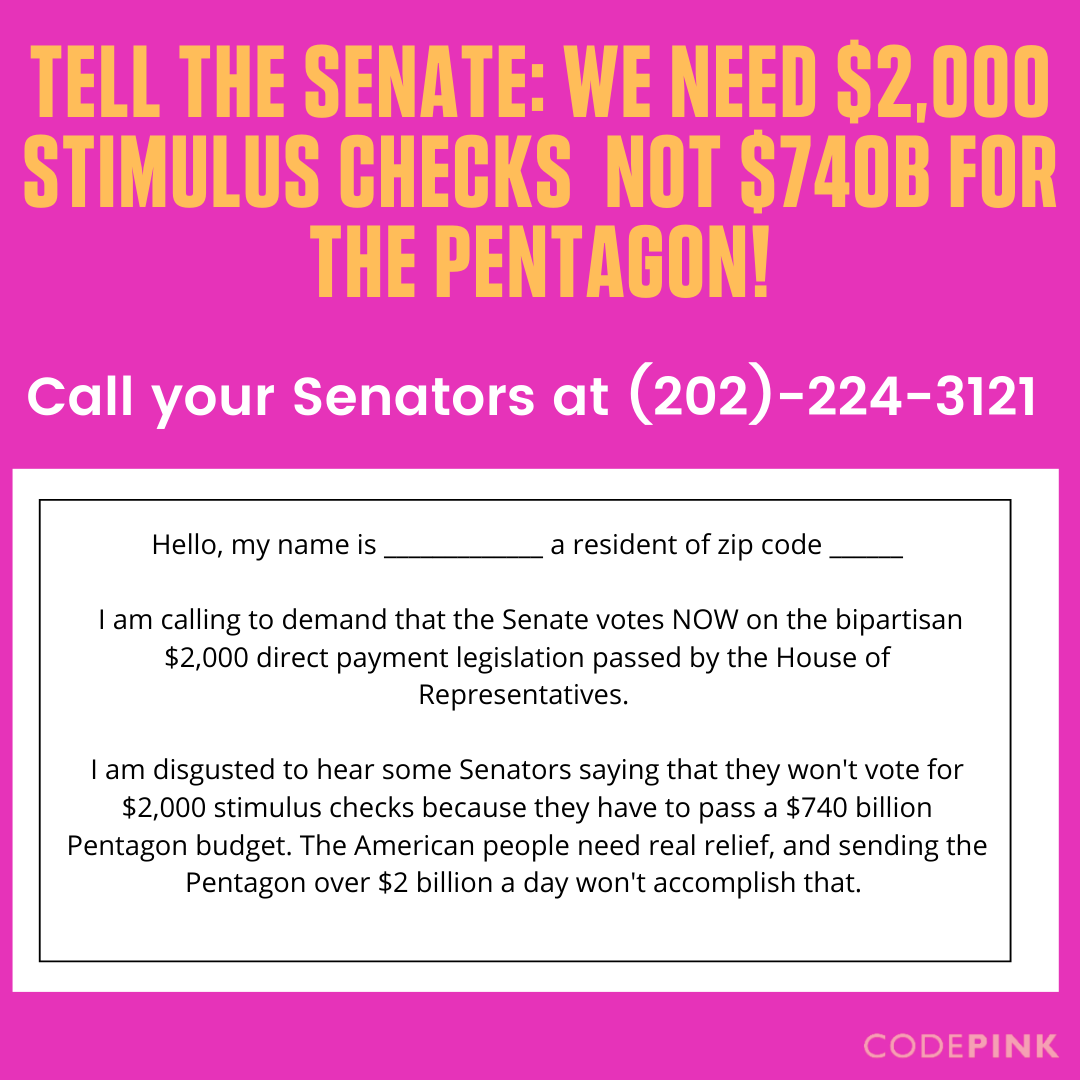 Rapid Response 2 000 Stimulus Codepink Women For Peace