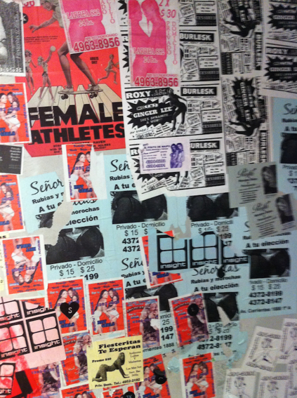 General Pants change room plastered with images of prostitution and pornography