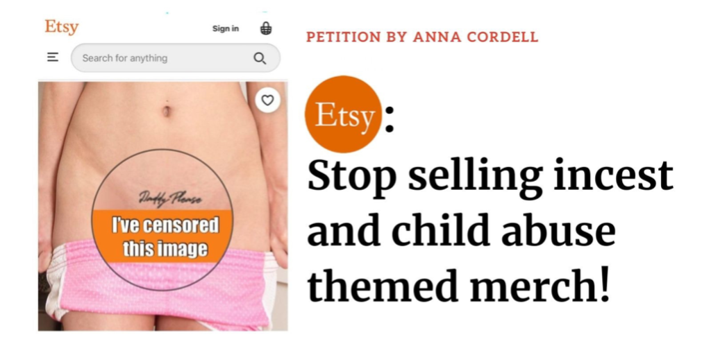 Media Release: Petition launched demanding global marketplace Etsy stop selling incest and child abuse-themed products