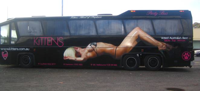 Ad Standards Board bans Kittens Carwash Striptease bus ad