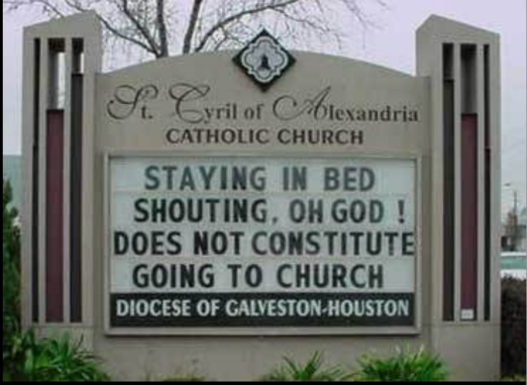 saying in bed shouting 'Oh God!' does not constitute going to church