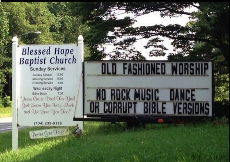 old fashioned worship - no rock music, dance, or corrupt Bible versions