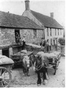 photo loading food into a barn