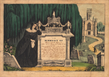 image of lithograph of elaborate headstone