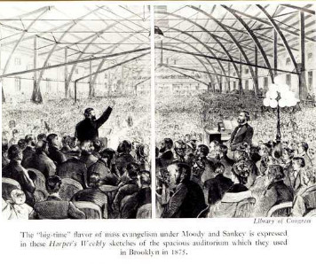 drawing of large crowd assembled to listen to the speaker