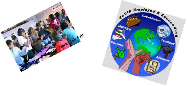 photo of a job fair and logo of Youth Employed & Succeeding