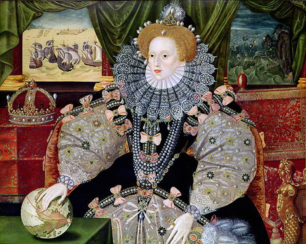 painting of the Queen before sunken ships