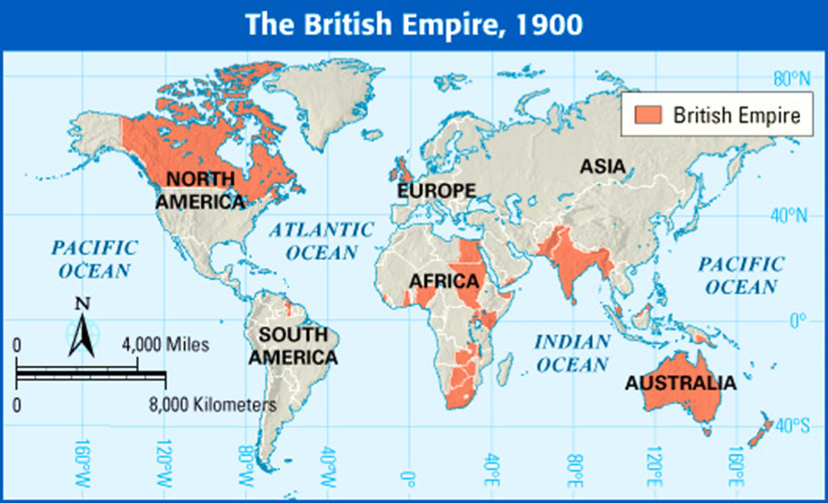 global map showing extent of the British Empire in 1900