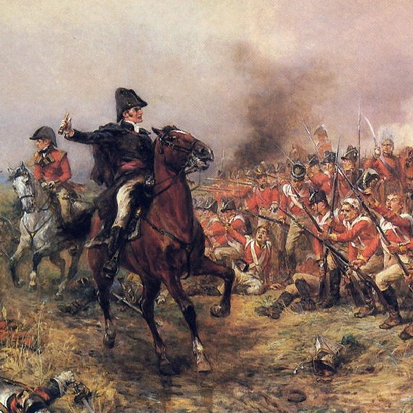 painting of infantry with rifles with sabres