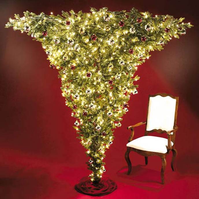 photo of lighted upside-down tree