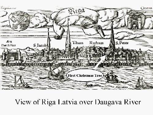 image of old map of Riga with first Christmas tree