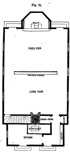floorplan sketch showing how the living room / school room also had a pulpit at one end