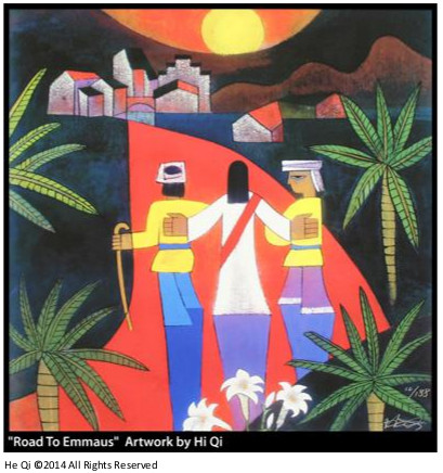art depicting Jesus on the road