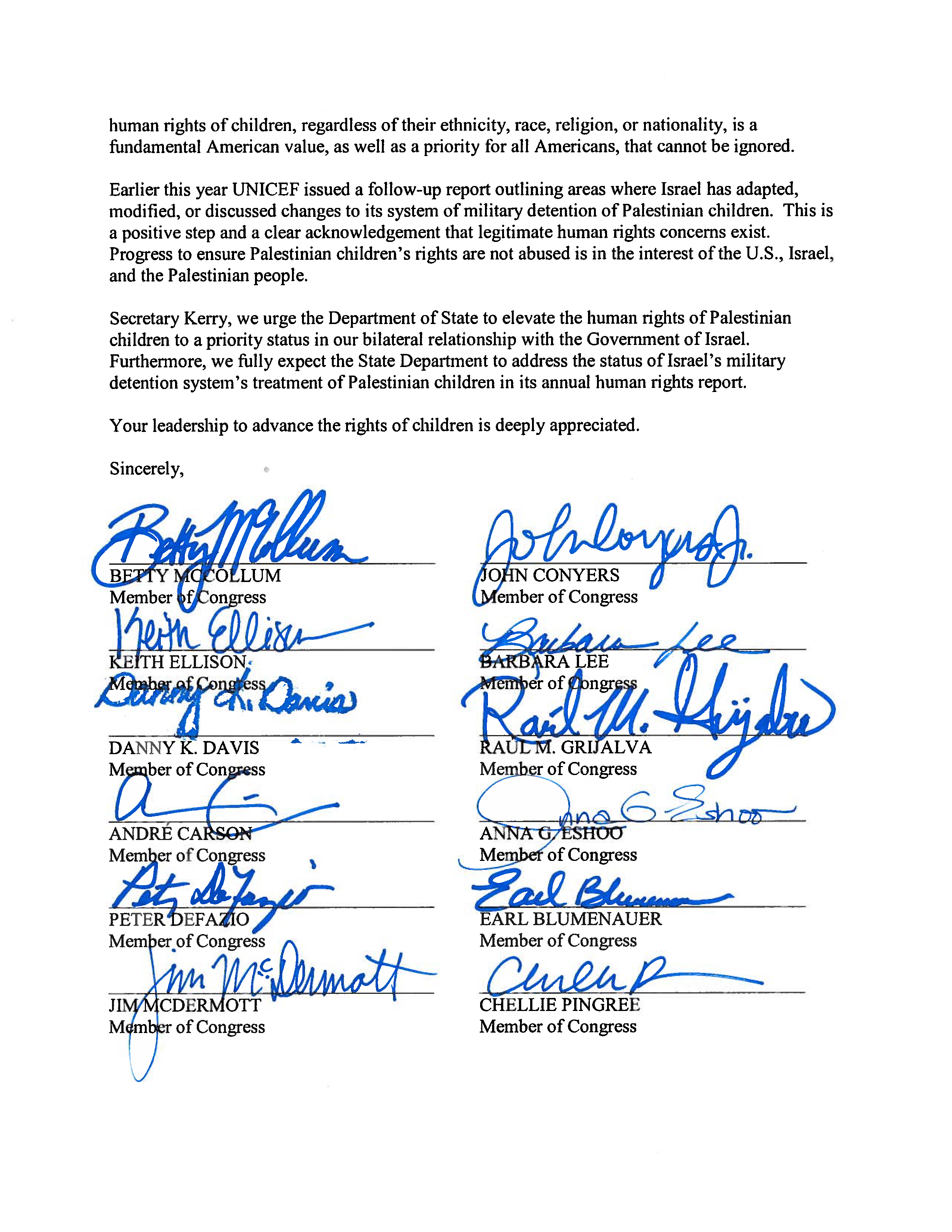 Letter to Secretary Kerry