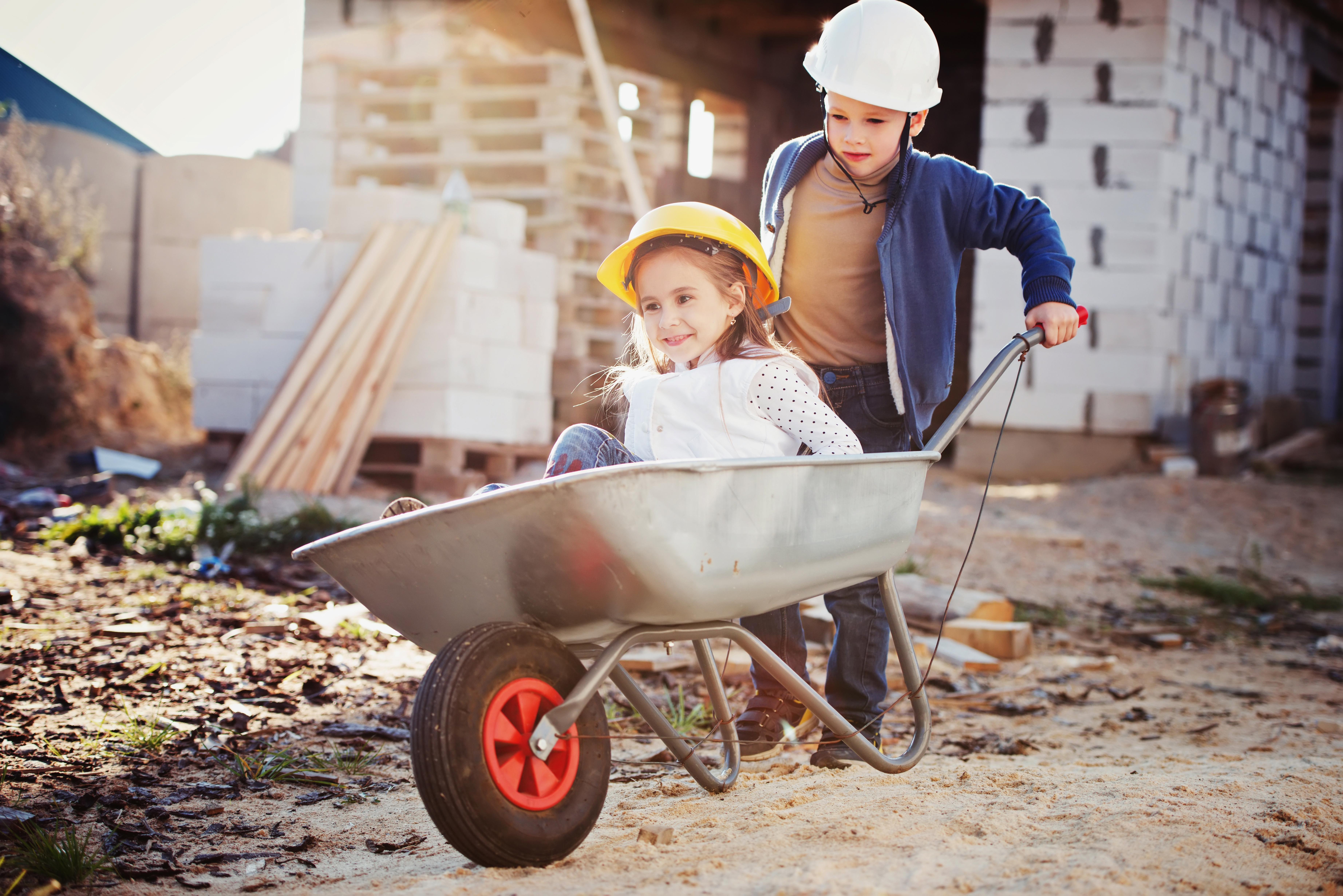 Children playing on a construction site