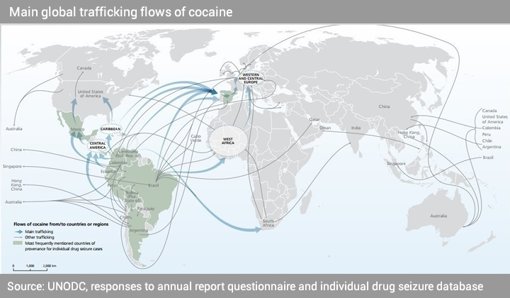 Main Globasl Trafficking flows of cocaine