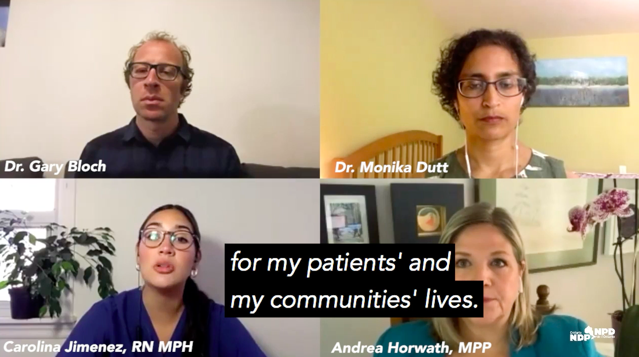 Screenshot from press conference calling for paid sick days