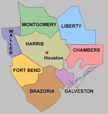 Map of the eight-county Houston metro area, from the Texas State Historical Association