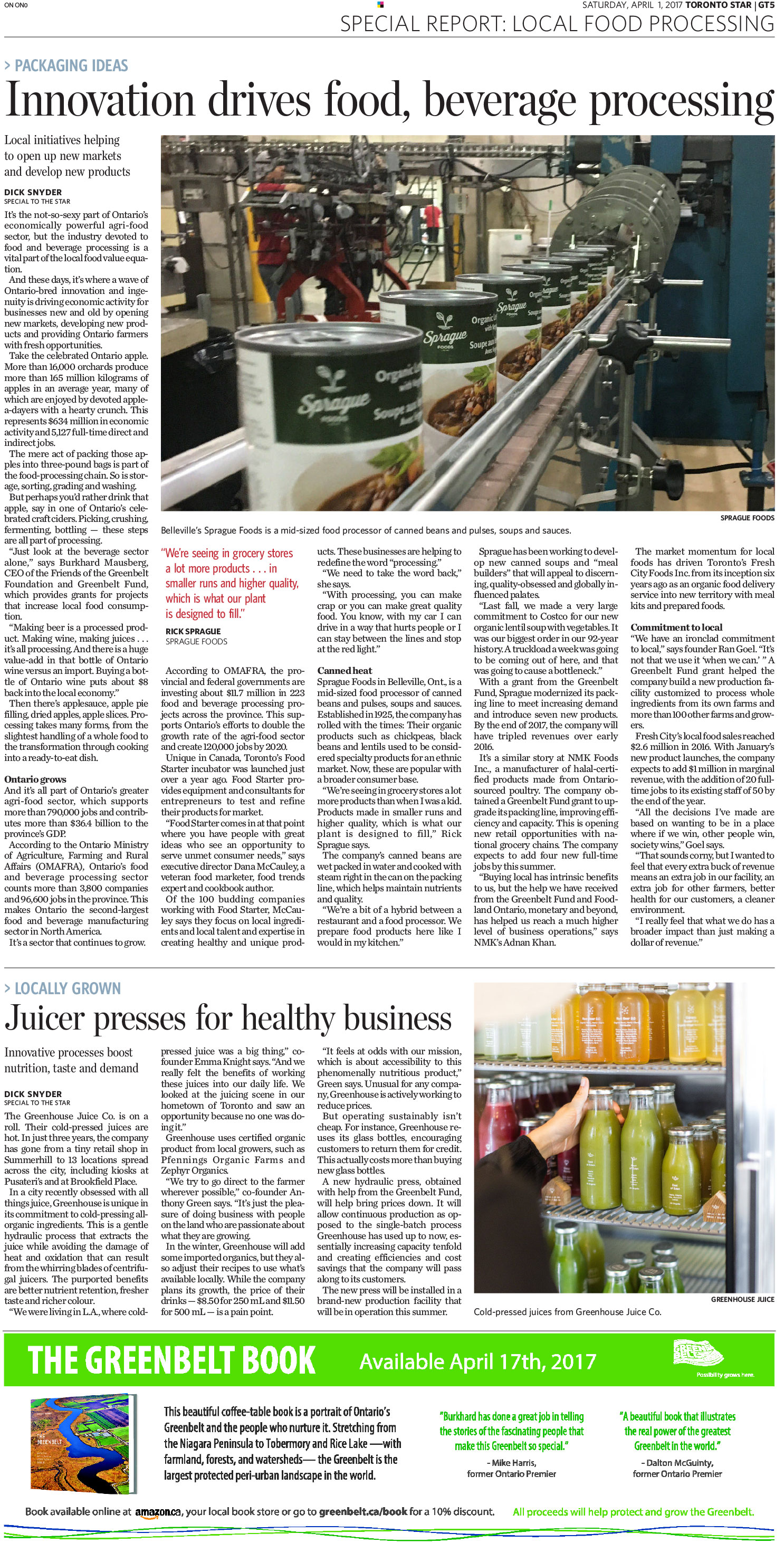 Toronto Star Features Innovative Local Food Processing Greenbelt Fund
