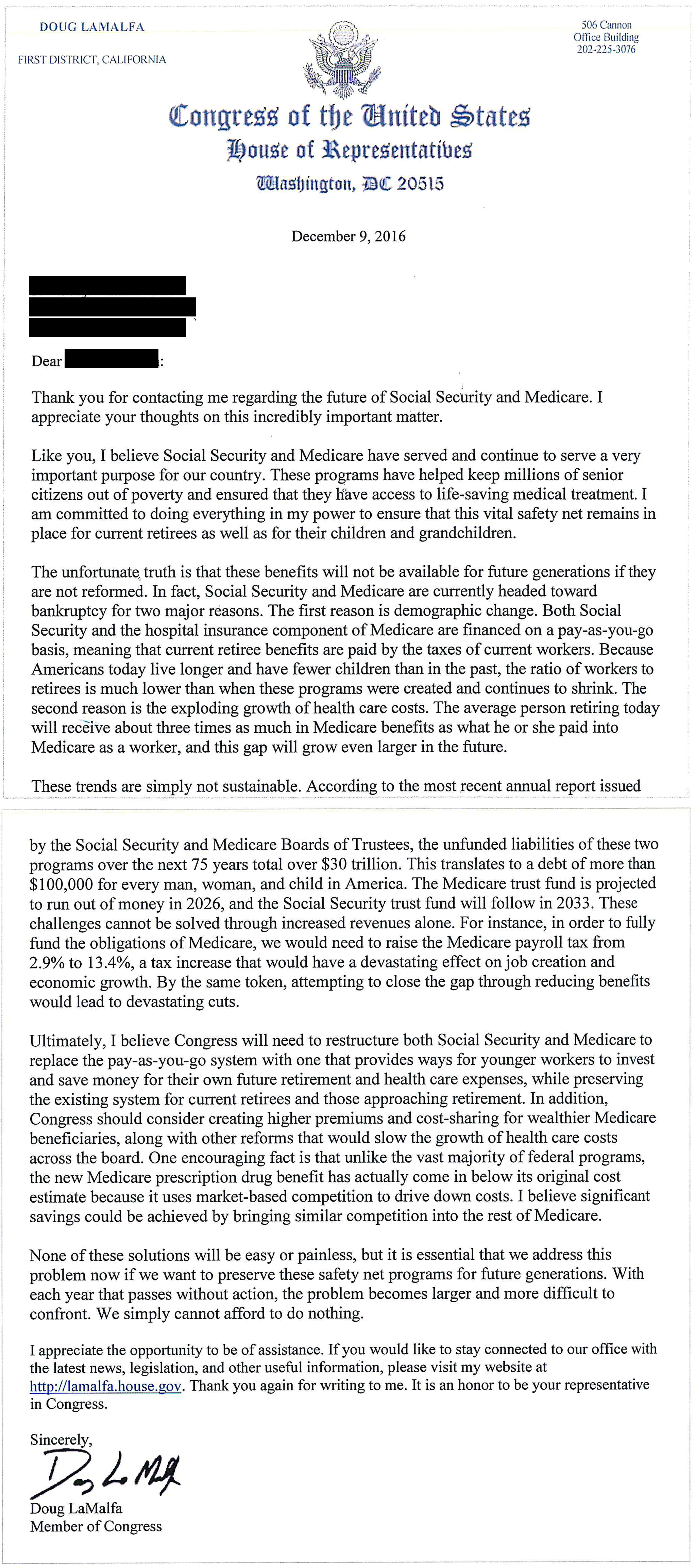 letters to lamalfa the people of congressional district 1 how to write a letter to your congressman