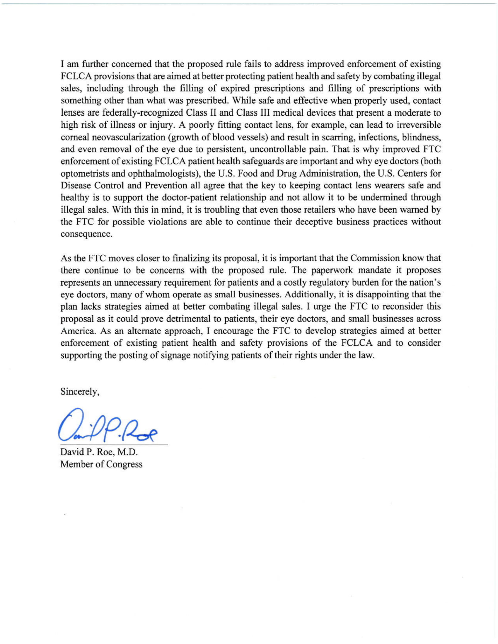 Rep. Roe Letter to the FTC Health Care Alliance for Patient Safety