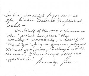 Thank you - LAPD Thank you note from Captain Girmala