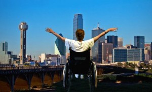 1106 - DAI - DMEE Skyline Dallas Medical Equipment Exchange - wheelchair overlooking the skyline