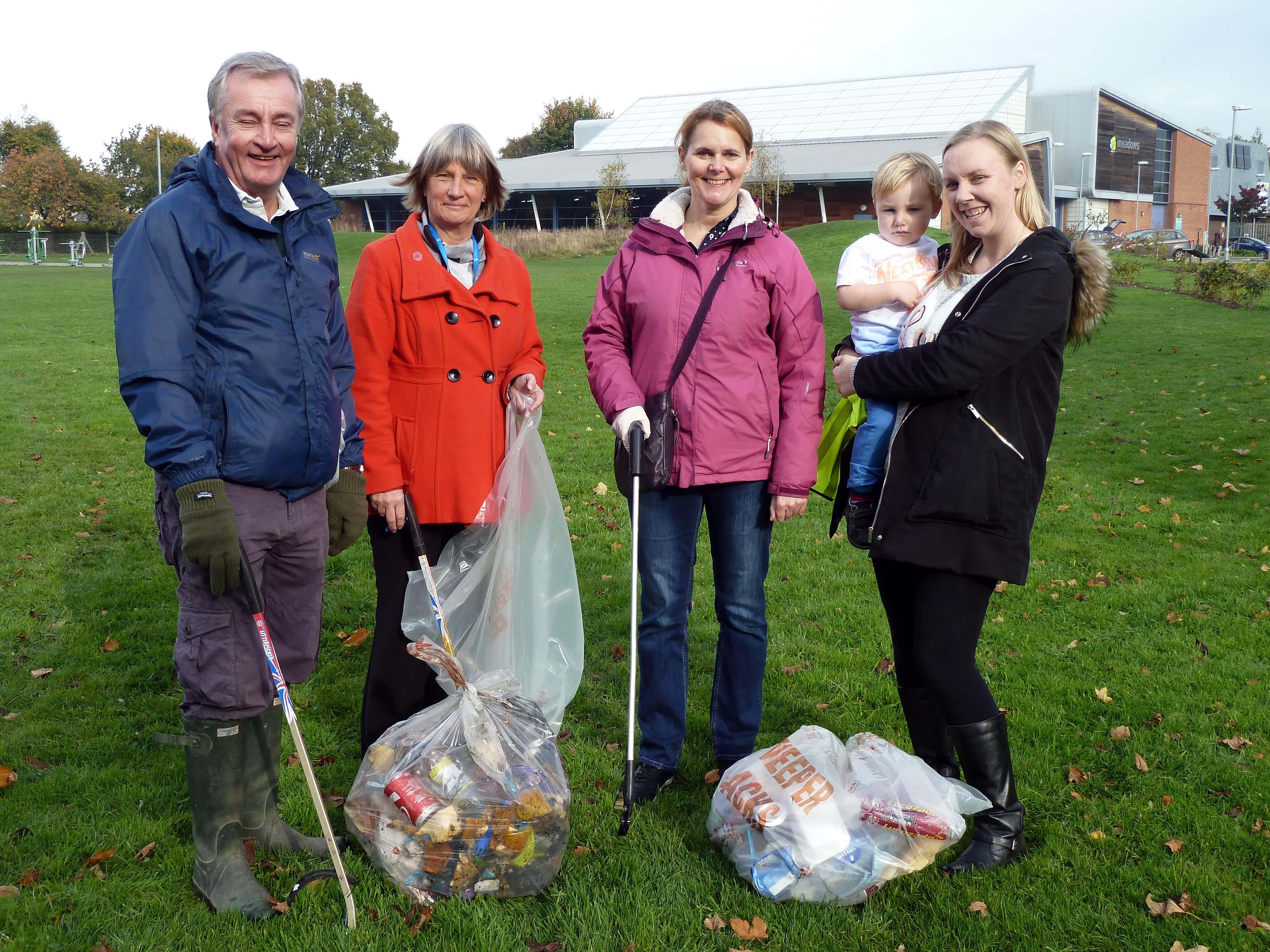 The morning after the night before saw volunteers Cllr Patrick McKinley, Cllr June Burns, Cllr Lynn Gatherer and Diana Tuohy with son Samuel picking up litter on KGV playing field following the Hocus Pocus screening.